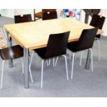 Conran for Habitat, a 1980s dining table, the wooden top with hinged end leaf,