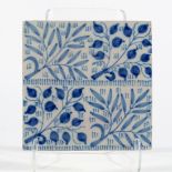 William Morris, a 'Bough' design blue and white decorated tile, circa 1870,