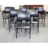 Six modern boardroom chairs with leather effect backs and seats