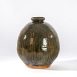 Katharine Pleydell-Bouverie (British 1895-1985), a ribbed stoneware vase in khaki green glaze,