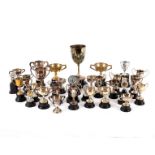 A collection of miniature plated trophy cups