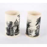A pair of Wedgwood black printed cylindrical spill vases, circa 1840,