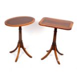 An oval table on a turned column and quadruple support, 43cm wide and a matching rectangular table,