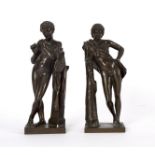 A pair of bronze figures of musicians, after the Antique, inscribed 'F Barbedieene', 18.