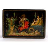 A Russian palekh box decorated by Aleksei Figurin (1910-1971) with a scene perhaps from 'The Little