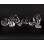 A collection of eight clear glass signed paperweights by Mats Jonasson