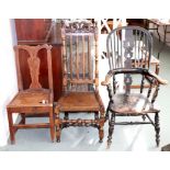 A Windsor type splat back elbow chair with dished seat,
