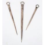 A graduated set of three Irish silver meat skewers, JS Dublin 1863, the longest 32.