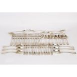 A canteen of silver fiddle pattern cutlery, much London 1846, initialled,