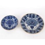 Two Dutch Delft peacock pattern plates, second half 18th Century,