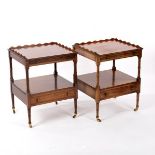 A pair of reproduction bedside tables, each fitted a slide above an undertier with drawer,