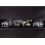 A quantity of glass ware to include wine and liqueur glasses, trifle bowl, water jug, etc.