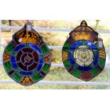 A pair of stained glass roundels, the Tudor Rose,
