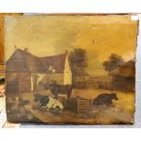 English Provincial School, circa 1850/Cattle and Pigs in a Farmyard/oil on canvas, 50.