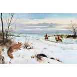 Audrey Foskett/Hunting in the Snow/signed/oil on canvas,