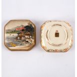 A Japanese Satsuma octagonal box and cover, painted with island pavilions,