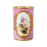 An English porcelain cylindrical pink ground vase,