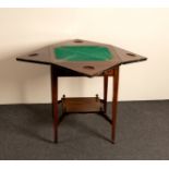 An Edwardian rosewood envelope card table, on square taper legs,