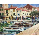 20th Century French School/Mediterranean Harbour Scene/oil on canvas, 58.