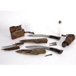 A pair of Kukris, each with brass mounted scabbard, (losses),