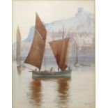 W Braithwaite/Harbour Scene/signed and dated 1897/watercolour, 26.