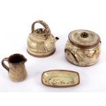 A group of studio ceramics by Paul Whalley, comprising a terracotta teapot and cover,