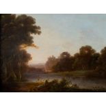 John Rathbone (British 1750-1807)/River Landscape with Ruins/oil on panel,