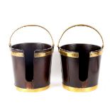 A pair of George III Irish mahogany brass bound plate buckets with swing loop handles,