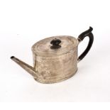 A Victorian silver teapot, maker's mark overstruck, London 1869, of oval form with ebonised handle,