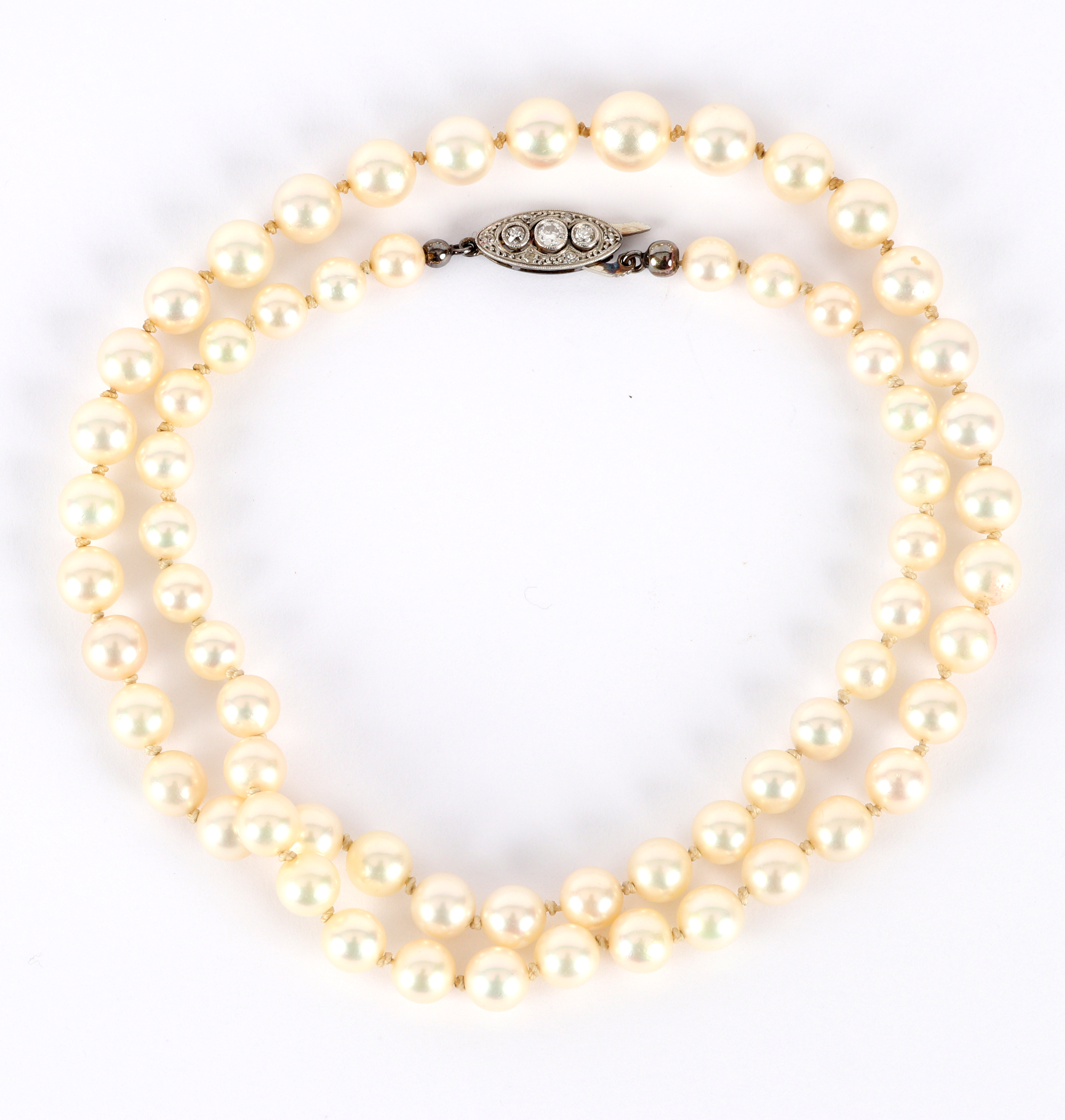 A single row of sixty-five graduated cultured pearls, 6mm to 9mm, - Image 6 of 7