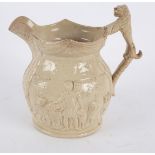 A Van Ambrugh jug, circa 1840, crisply modelled in buff coloured clay, lion handle,