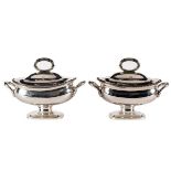 A pair of George III silver sauce tureens, Thomas Wallis & Jonathan Hayne, London 1815,