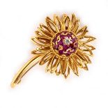 A ruby and diamond flower brooch by Kutchinsky, 1966,