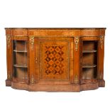 A Victorian walnut credenza with gilt metal mounts,