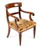A Regency mahogany bar back elbow chair with reeded splat,