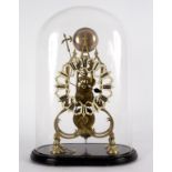 A 19th Century skeleton clock with centre sweep strike, under a glass dome,