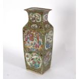 A Cantonese vase of square form, decorated panels of figures and birds,