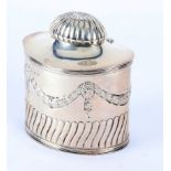 An oval silver tea caddy, George Unite, Birmingham 1897,