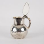 A silver jug, Roberts & Belk, Sheffield 1902, with hinged cover and of plain globular form,