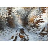 Berrisford Hill (British 20th Century)/Pheasant on a Snowy Track/Woodcock at Dawn/a pair/oil on