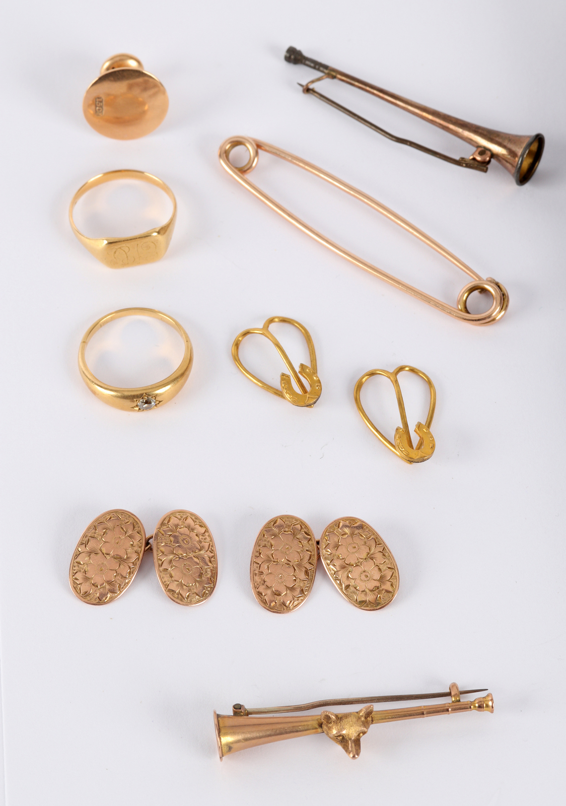 A quantity of gold stick pins, rings etc. - Image 2 of 2