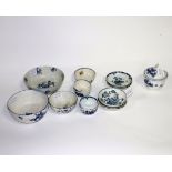 A collection of blue printed Worcester and Caughley porcelain tea wares, circa 1760-1780,