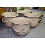 A group of blue/green glazed stoneware garden pots (9),