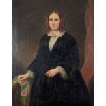 19th Century English School/Portrait of a Lady/three-quarter length,
