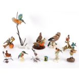 Various Edoardo Tasca biscuit glazed figures of birds and other Continental figures