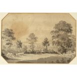 H Bunbury/Rural Landscape with Trees/signed/wash drawing,