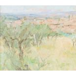 Diana M Armfield RA (British, born 1920)/La Rocca, San Gimignano/initialled/oil on board,