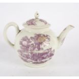 A Worcester puce printed Milking Maids pattern teapot and cover, 18.
