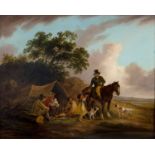 Peter La Cave (British 1769-1811)/A Tinker Family Receiving Alms/signed/oil on canvas, 35cm x 43.