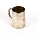 A Victorian tapering cylindrical silver mug, London 1873, monogrammed WSC, 9.